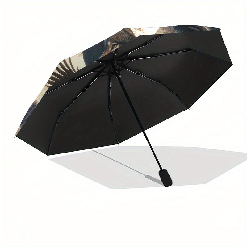 Wolf and Eagle Yin Yang Circular Art PrintUmbrella, Portable 3-Fold Umbrella for Men & Women,Christmas Gift ES218