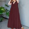 ZANZEA Women Daily Casual Loose V-neck Short Sleeve Long Dress