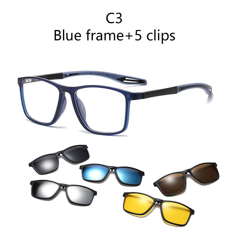 

6 in 1 TR Legs Optical Spectacle Big Frame Men Women With 5 Clip On Sunglasses Magnetic Glasses Eyeglasses Can Custom 1 frame 5 clips