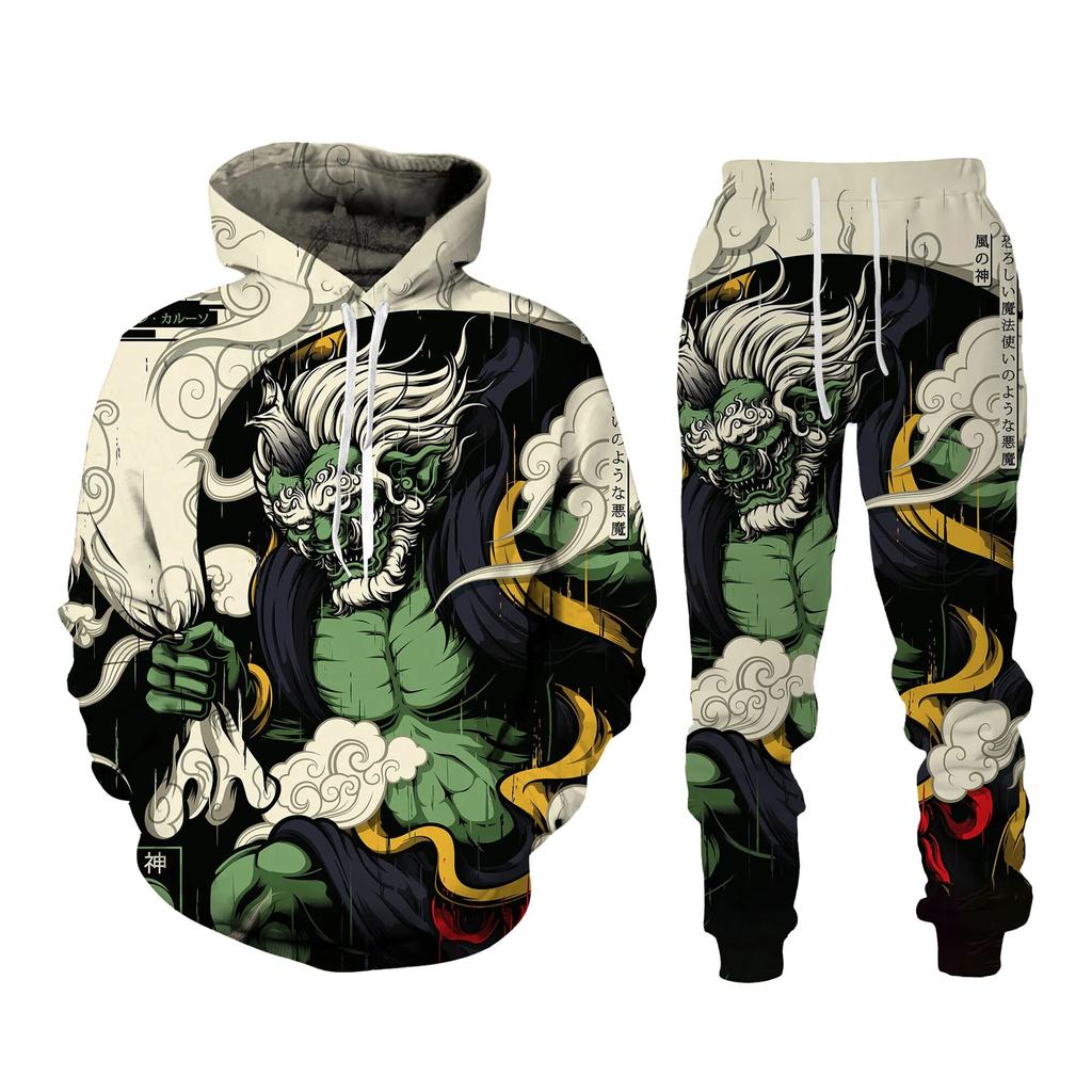 Autumn 3D Oriental Dragon God Printed Herre Hette Genser Set Mannlig Japansk Samurai Tatovering Glidelås 3d Treningsdress Herreklær Dress