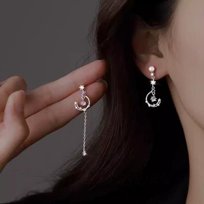 Asymmetrische Mond- & Quasten-Ohrringe aus S925 Silber - Leichter Luxus Nischendesign für Frauen