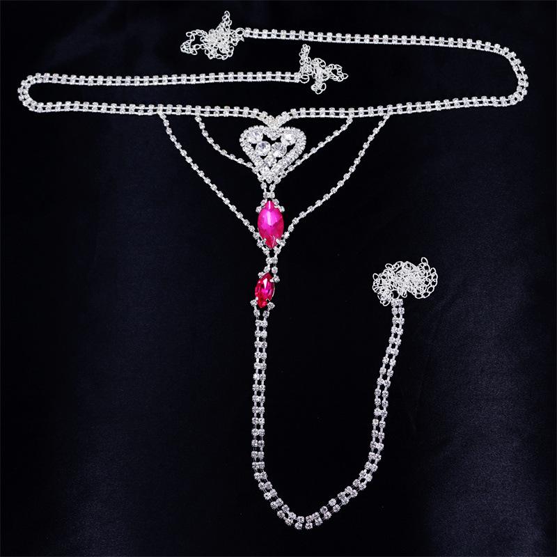 Autumn And Winter European And American New Sexy Pink Rhinestone Thong Body Chain Women'S Fashion Accessories Women'S Body Chain