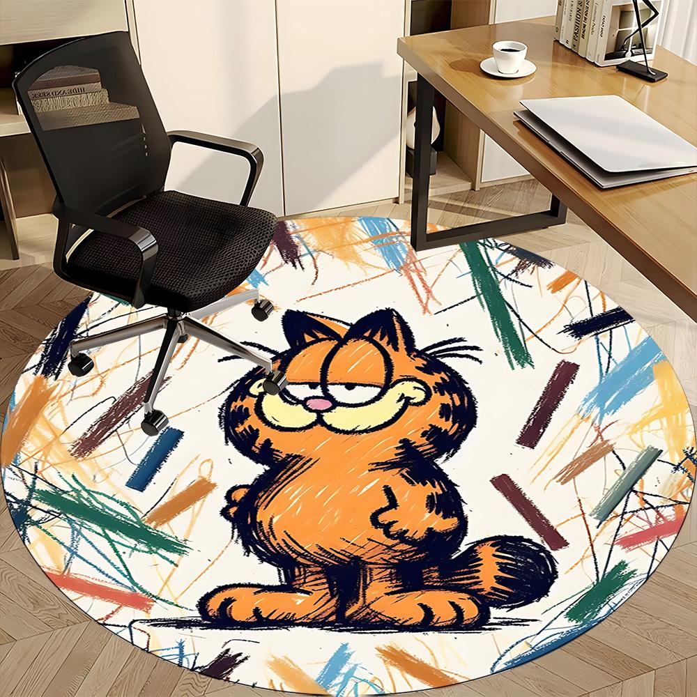1pc Garfield Art Print Chair Carpet for Office, Indoor Non Slip Washable Polyester Fiber Carpet, Mat For Office, Machine Washable