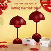 Red Festive Mushroom Table Lamp - Chinese Style Wedding Bedside Decor