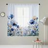 2 Stück HD Digital Blau Blumen Gedruckt Fenstergitter Heimdeko Stil Dekoration Wohnzimmer Fenstervorhang
