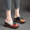 Johnature Retro Women Peep Toe Wedges Slippers Genuine Leather Thick Sole Slides Fashion Platform Shoes
