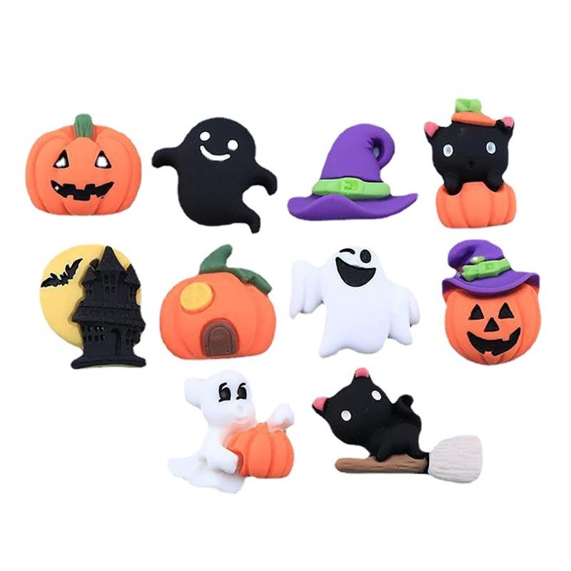 

10 шт. мультяшная коллекция тыкв-призраков с плоской задней частью из смолы для вечеринки на Хэллоуин, украшения своими руками, скрапбукинг, ремесло, аксессуары для украшения