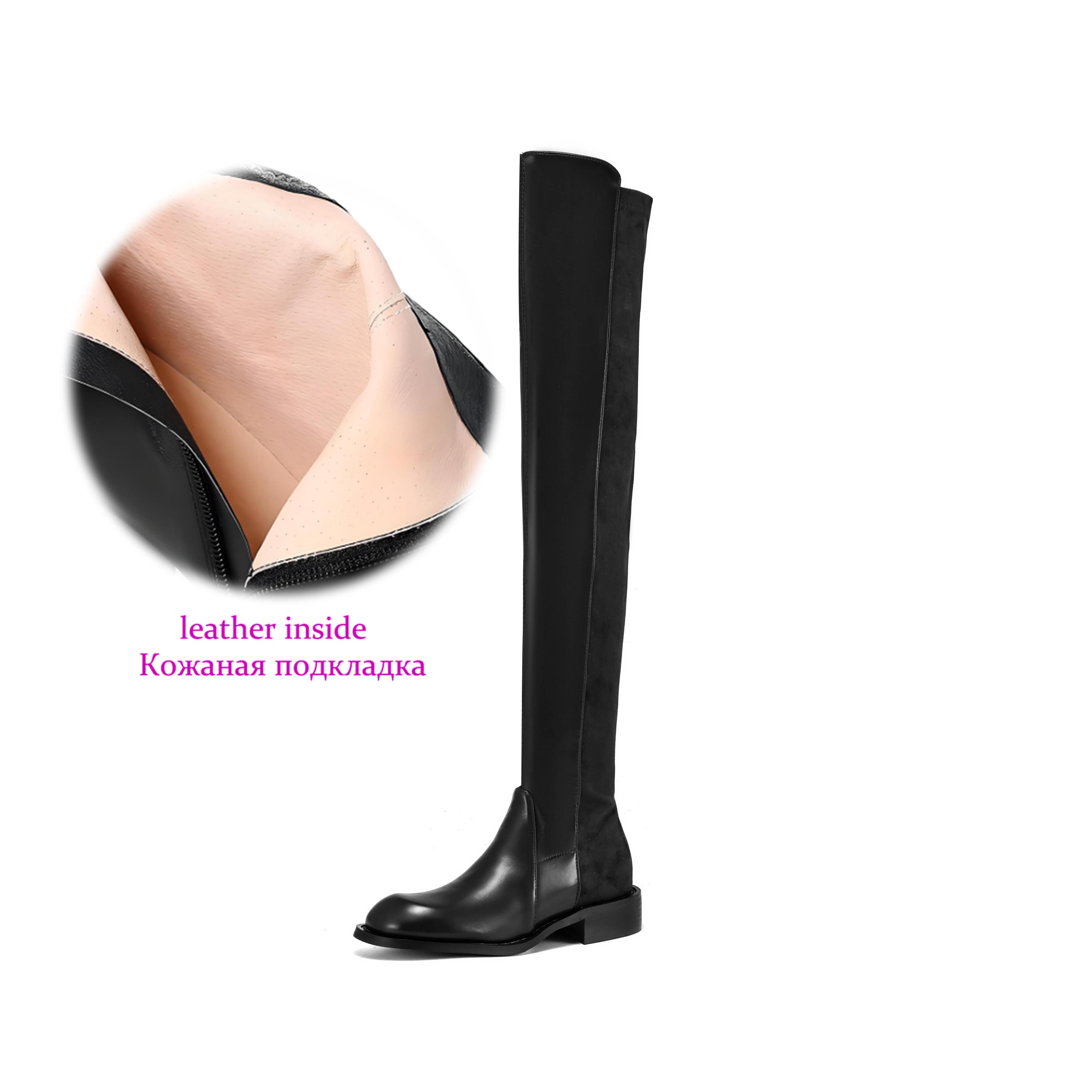 Krazing Pot Flock Microfiber Autumn Winter Shoes Thick Heels Size 43 Long Boots Black Brown Stretch Over-the-knee Boots 34 5800₽