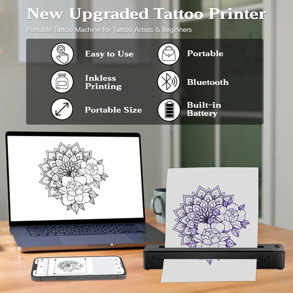 Wireless Tattoo Stencil Printer Portable Bluetooth Tattoo Transfer Machine Kit for Realistic Portraits