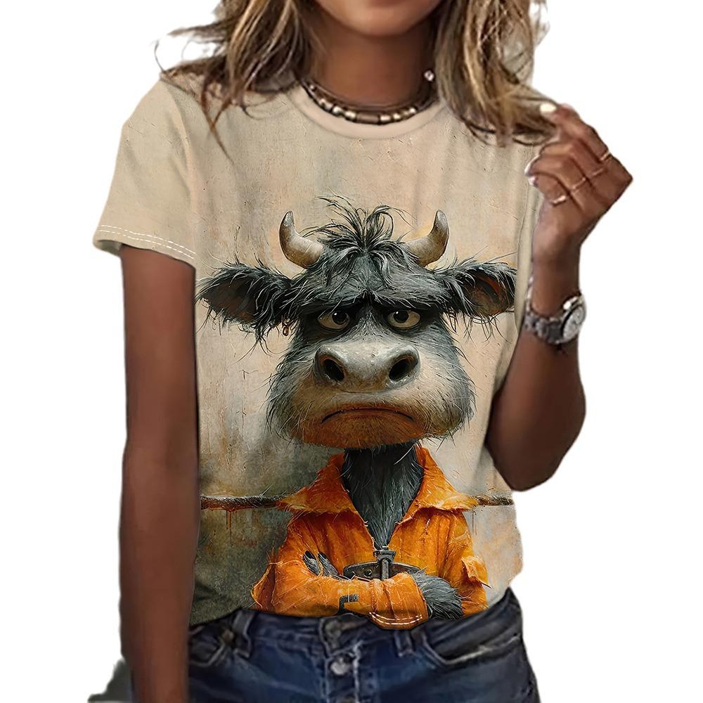 Funny Frog Print Animal Personalized T-shirt Women Casual Comfortable Round Neck Short Sleeved Plus Size T-shirt