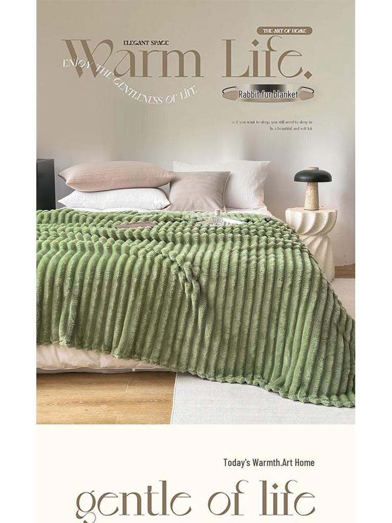 Rabbit Fur Plush Flannel Blanket - Sofa Cover & Nap Blanket for Office or Dormitory