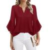 Top cu mâneci trei sferturi tip frunză de lotus, culoare uni, la modă, casual, larg, cu decolteu în V, cămăși de afaceri din șifon, bluze și cămăși de damă