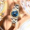 OLEVS Ladies Automatic Mechanical Watch Waterproof Luminous Diamond Sparkling Blue Wristwatch with Date