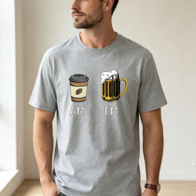 100 Cotton Unisex Round Neck T Shirt Am Pm Coffee Beer Cup Cartoon Print Short Sleeve Funny Casual Streetwear Unisexs Tee 6 Colors