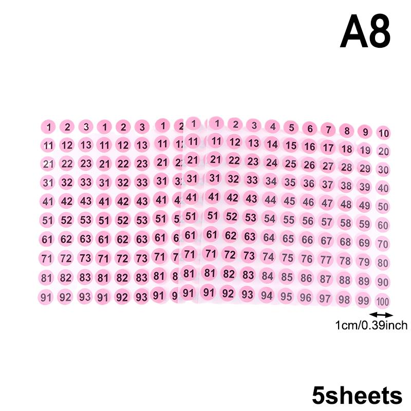 5 Ark Nummerklistermärken 1-100 Etikett Nummerklistermärke För DIY Hantverk Nagellack Limflaska Scrapbooking Dagbok Kontorsmaterial