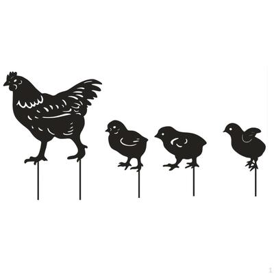 4 Stück Henne und Küken Gartenspieße Wetterbeständiges Metall Hühner-Silhouette-Set Wetterfest
