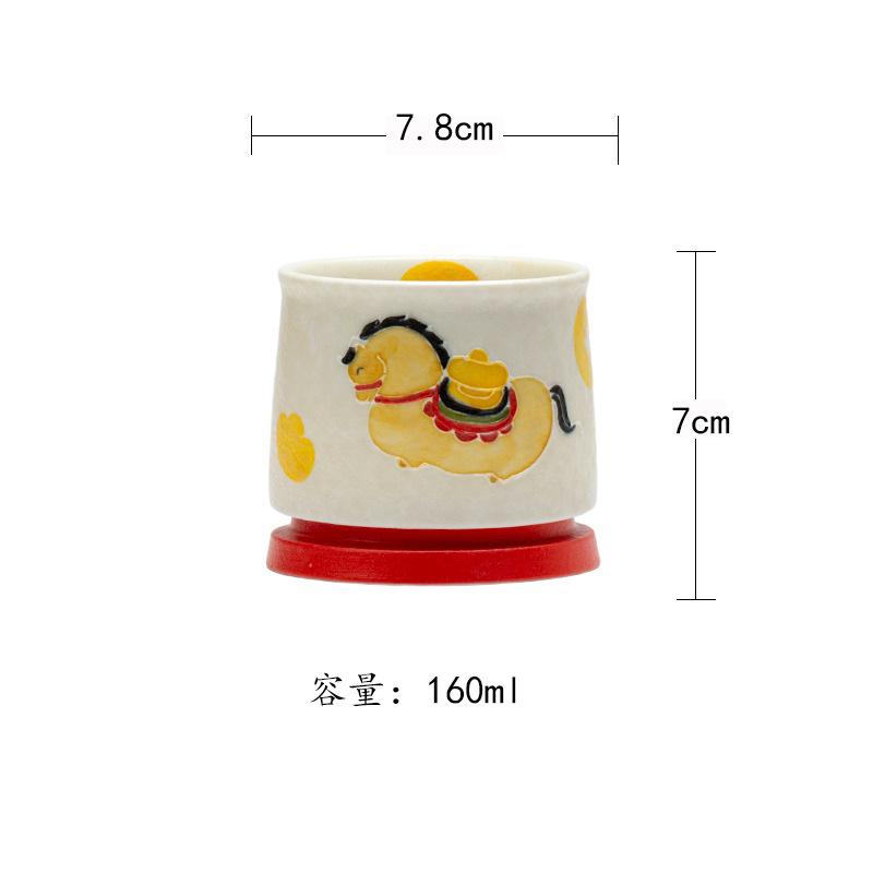 

160ml Hand Painted Horse Get Wealth Rotating Teacup Antique Tea Bowl Mug Tea-tasting Meditation Cup Chazhan Master Cups Cafes As Your Choose