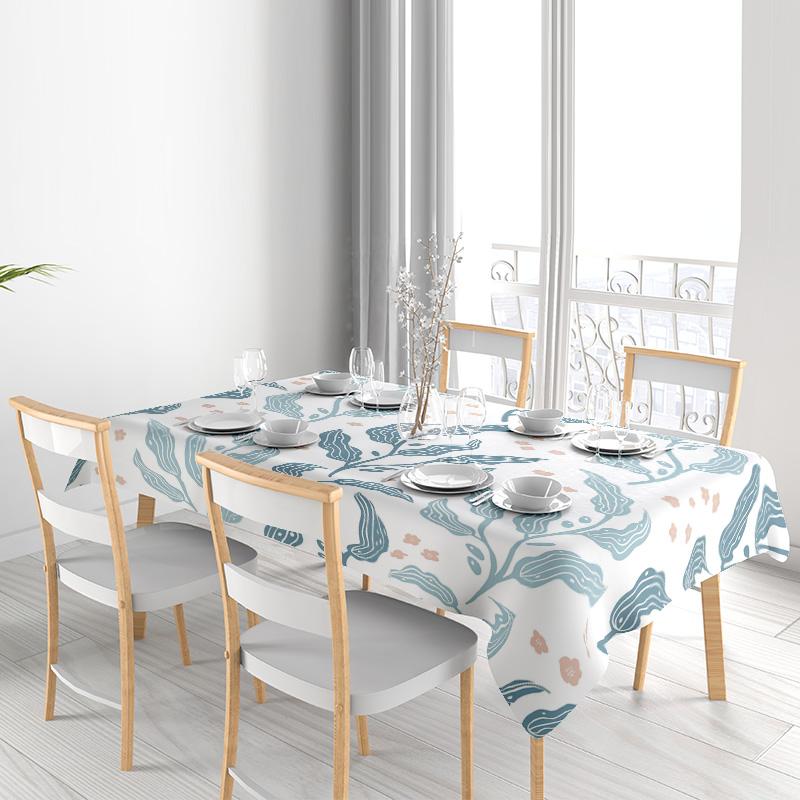 Modern Nordic Tablecloth Blue Waves Design For Dining Room Decoration Home Textiles White Light Blue 160X240Cm