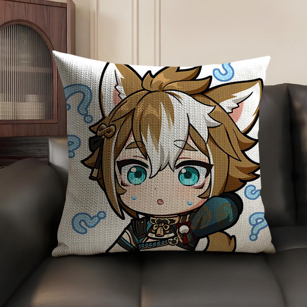 Gorou Cute Genshin Impact Cushion Cover Natural Linen Organic Fabric Double-Sided Printing Sofa Home Decor Gift Pillow Case
