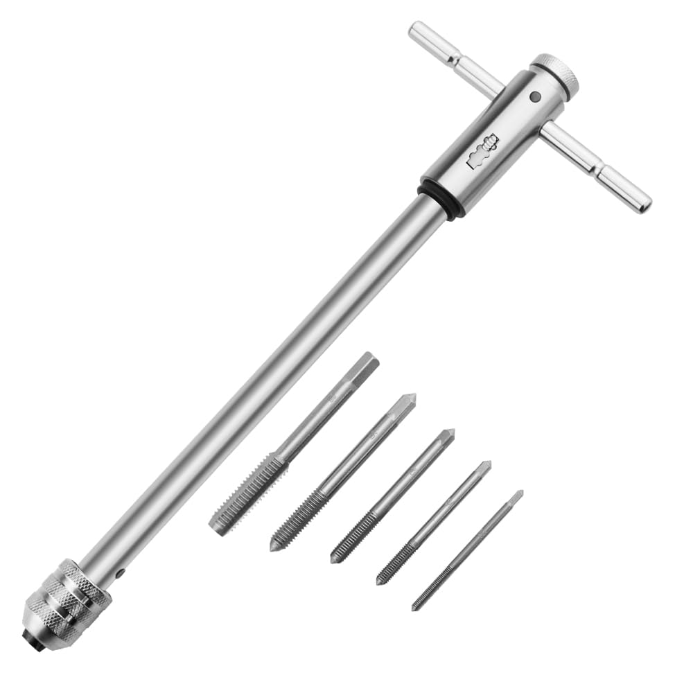 WMYCONGCONG Adjustable Screw Tap Threading Tapping Alloy Tap for Manual Set of 6 Tap, Ratchet, Holder, M3, M4, M5, M6, M8, T-Handle, Wrench, Hand,