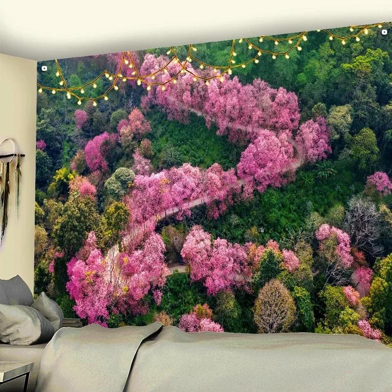 Pink Romantic Cherry Blossom Pattern Tapestry Office Living Room Tapestry Home Wall Decoration Tapestry