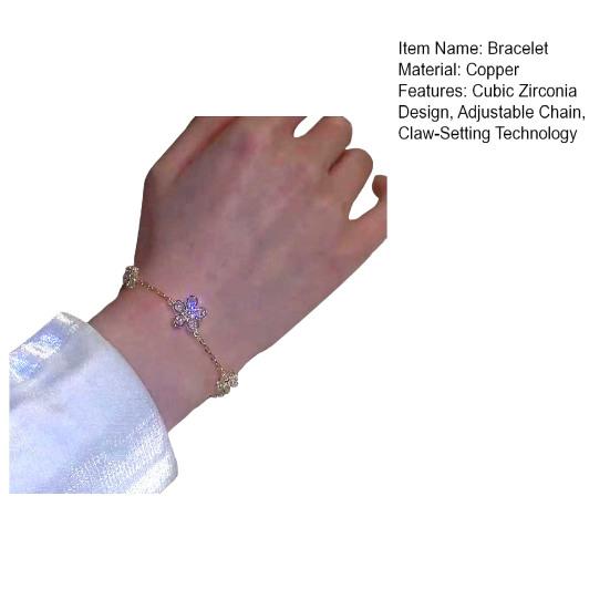 Yousheng Women Bracelet, Flower Design Bracelet with Claw-Setting Cubic Zirconia Inlaid, Lightweight Wristband for Jewelry Gift