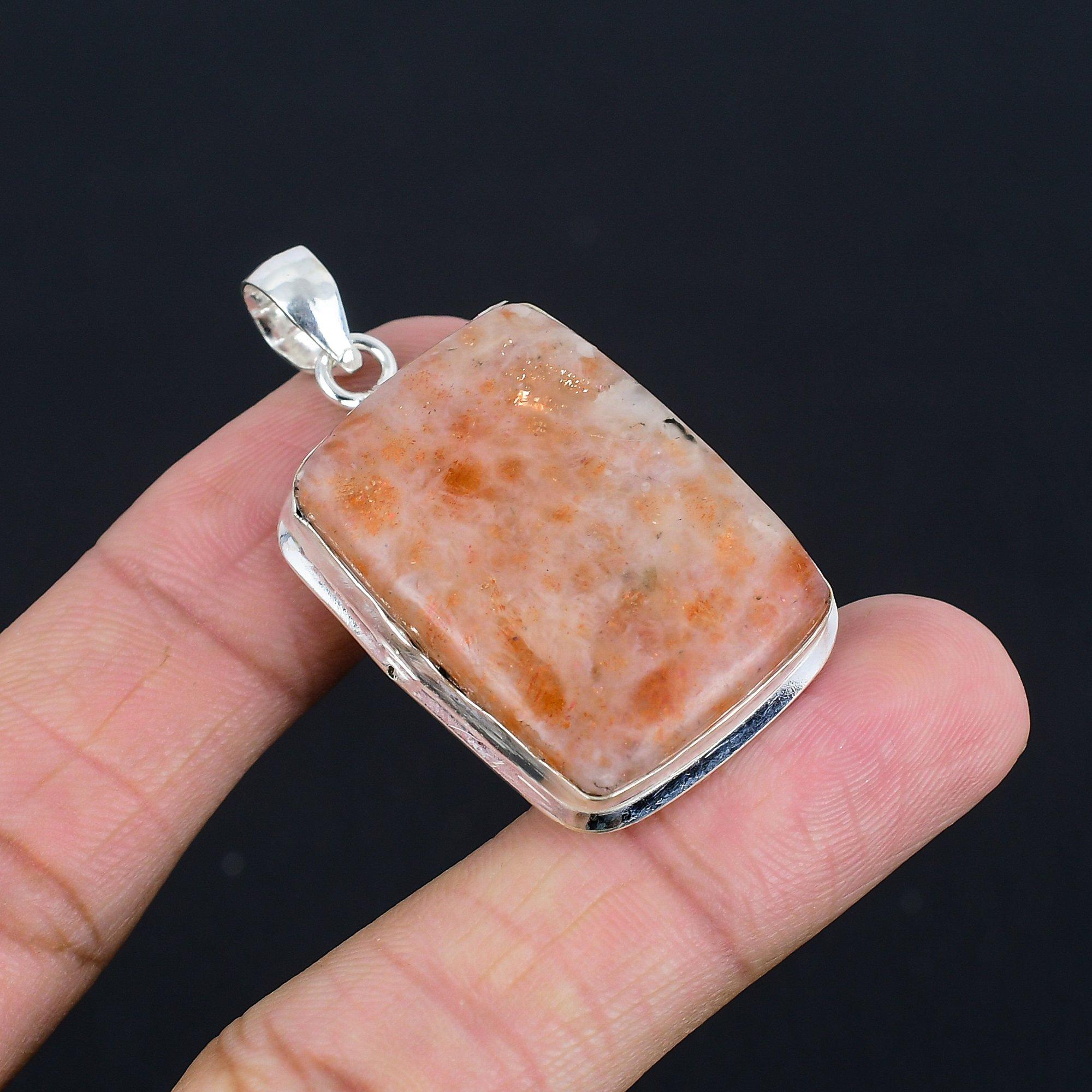 

Ювелирное украшение-подвеска из серебра 925 пробы с драгоценным камнем Sunstone 1,85 дюйма красный