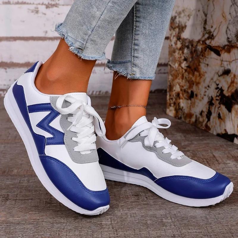 Fashion Shoes Female 2024 Hot Sale Front Lace-up Women's Vulcanize Shoes Fashion Color Matching New Plus Size Comfortable Casual Shoes