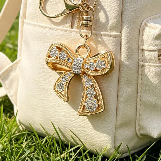 Rhinestone Bow Keychain with Rotating Lobster Clasp for Women Girls Sparkling Bow Keychain Bag Charm for Birthday Mother's Day