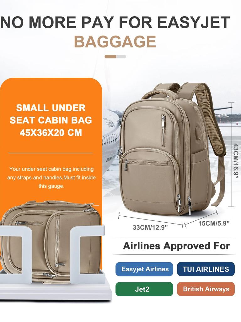 Carry On Luggage Large Travel Backpack Underseat Cabin Bag Laptop Backpack For Women Men, Waterproof Hike Casual School Backpack