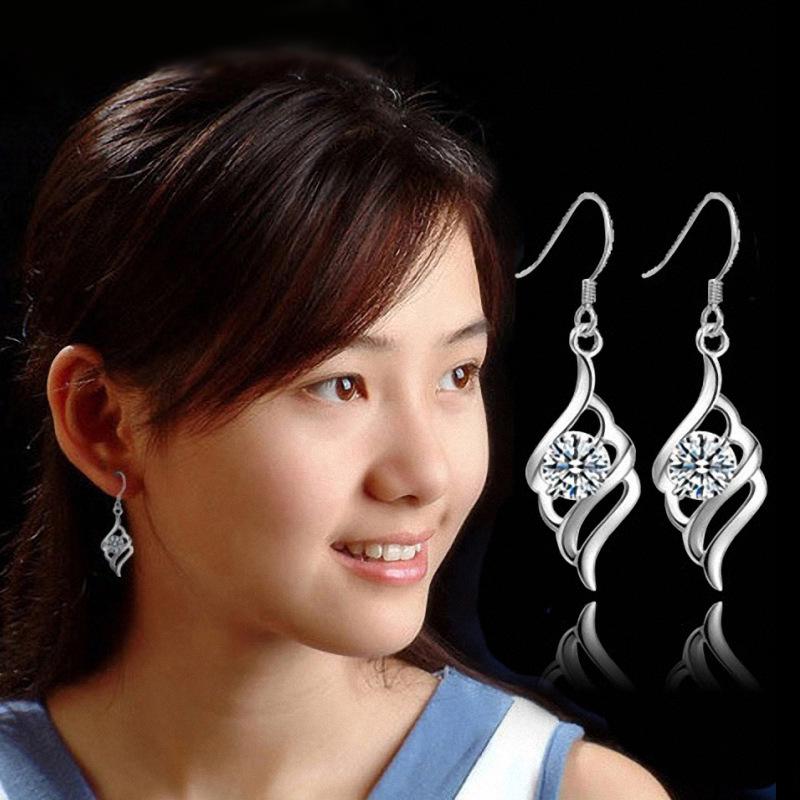White Gold Plated Amethyst Angel Wing Dangle Earrings with Zircon