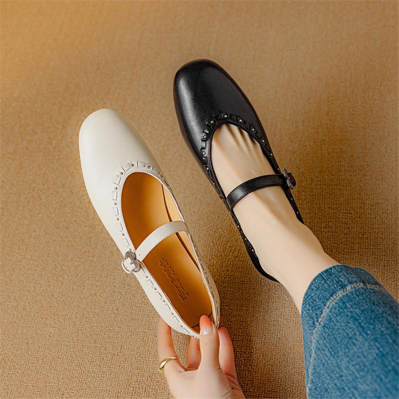 Mode Neue Frühling/Sommer Echtleder Damen Schuhe Schuhe mit runder Spitze für Damen Mode Nieten Mary Jane Schuhe Niedriger Absatz Damen Pumps