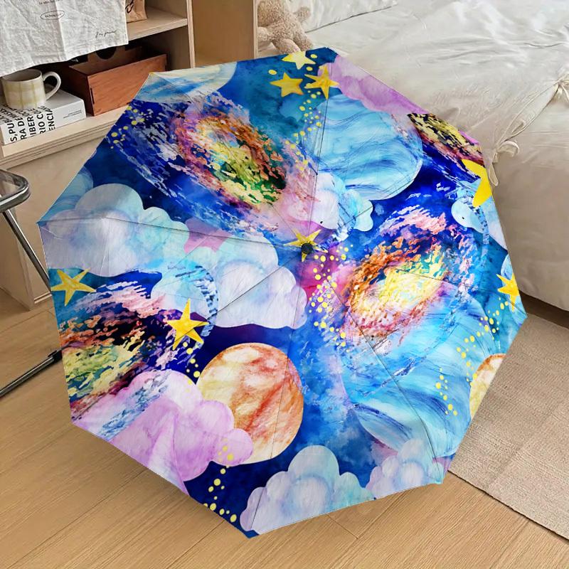

1pc Automatic Open/Close Umbrella with 8-Rib Compact Design - Solar System & for Galaxy Design (Planets, Stars, Nebula) - Ligh Iron&8K