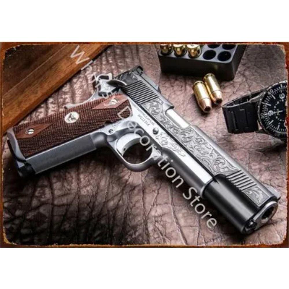 Retro Pistol Tin Sign Metal Wall Art for Home Bar Club Decor