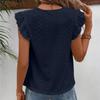 Summer New Round Neck Hollow Loose Lace Shirts Women Elegant Solid Ruffled Short Sleeve Casual Blouse Women Tops Slim Fit Vintage Fashion Shirt 26600