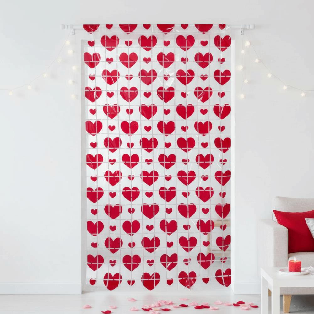 Heart Pattern Love Rain Curtain Hanging Self-adhesive Valentine's Day Party Backdrop Easy To Install Foldable Photo Booth Props