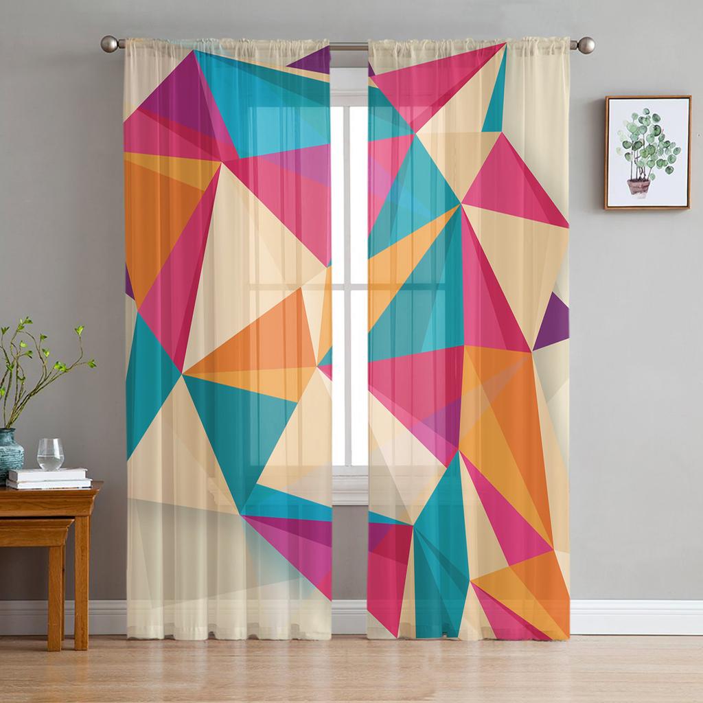 Polygon Orange Geometrische Tüll Voile Vorhänge Hotel Heimdeko Transparente Vorhänge für Wohnzimmer Schlafzimmer Chiffon Bedruckte Vorhänge
