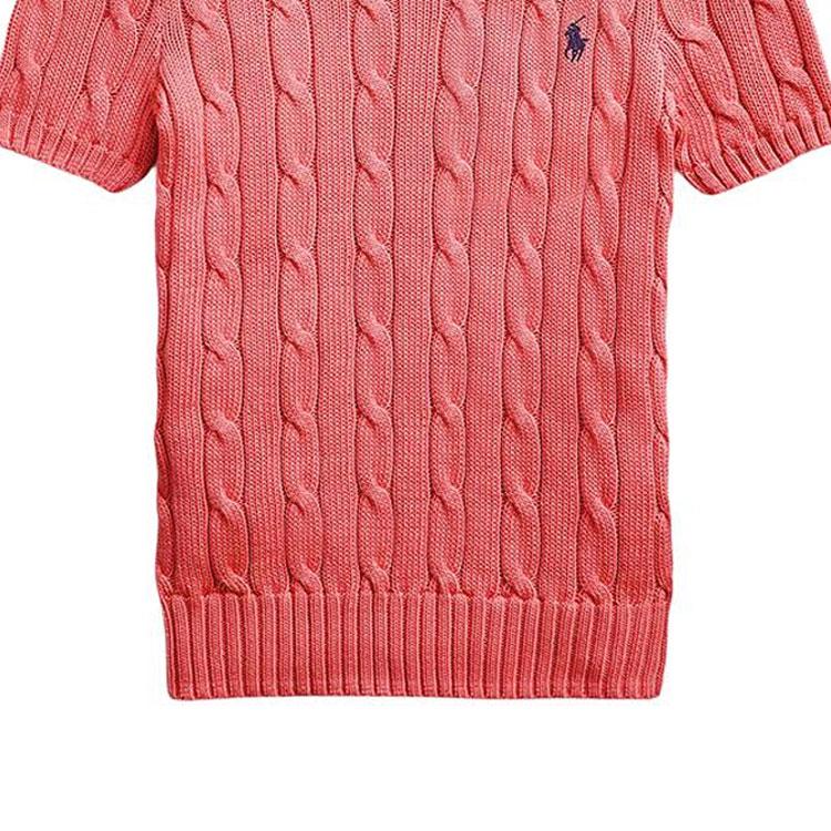 Polo Ralph Lauren Jednobarevný žebrovaný úpletový svetr s krátkým rukávem a kulatým výstřihem Dámské topy Růžový 211910987-014