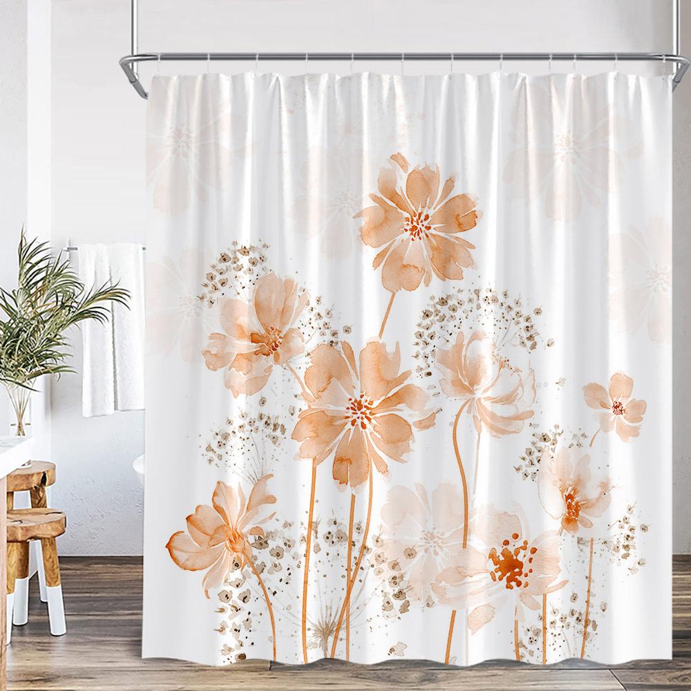 Watercolor Floral Shower Curtain Colorful Flower Blue Red Green Plant Modern Bathtub Decoration Polyester Bath Curtain With Hook