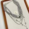 Graue Perle Mehrschichtige Fransenkette, Weibliche Nische High-End Diamantenbesetzte Wassertropfen Gestapelte Pulloverkette