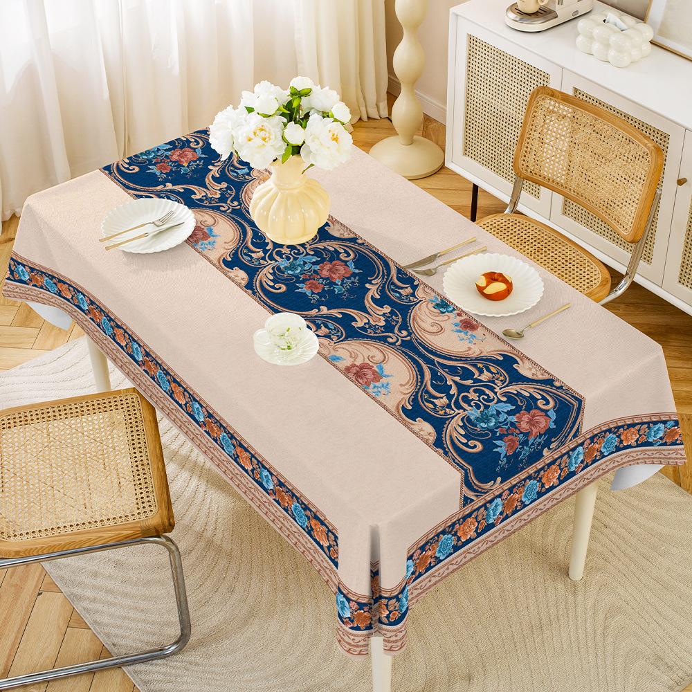 1PC Tablecloth Russian Central Asian Ethnic Style Rectangular Waterproof and Oil-proof Leave-in Household PVC Dining Table Cloth
