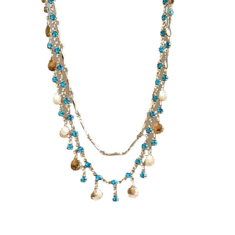 Blue Love: Elegant Summer Tassel Necklace - Double Shell Clavicle Chain for Women