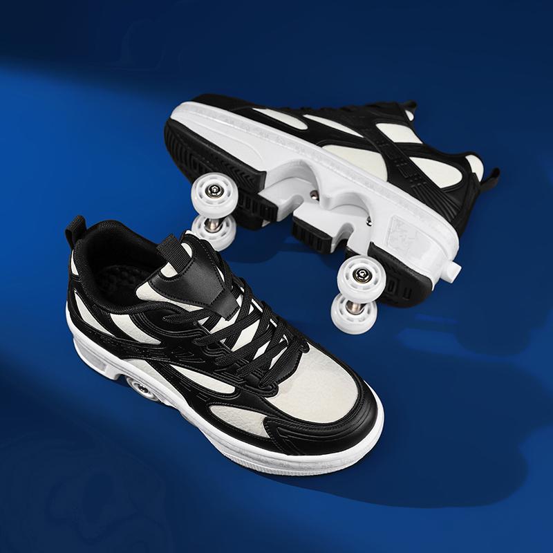 

Teenagers Skate Shoes Four-wheel Dual-use Roller Skates Double Row Walking Shoes for kids 43 чорний