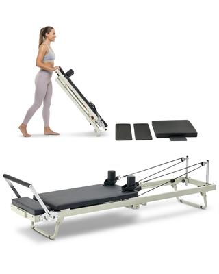VEVOR Foldable Pilates Reformer, Pilates Workout Machine for Home Gym Studio Use, Pilates Bed with Dual Resistance- Spring & Cord