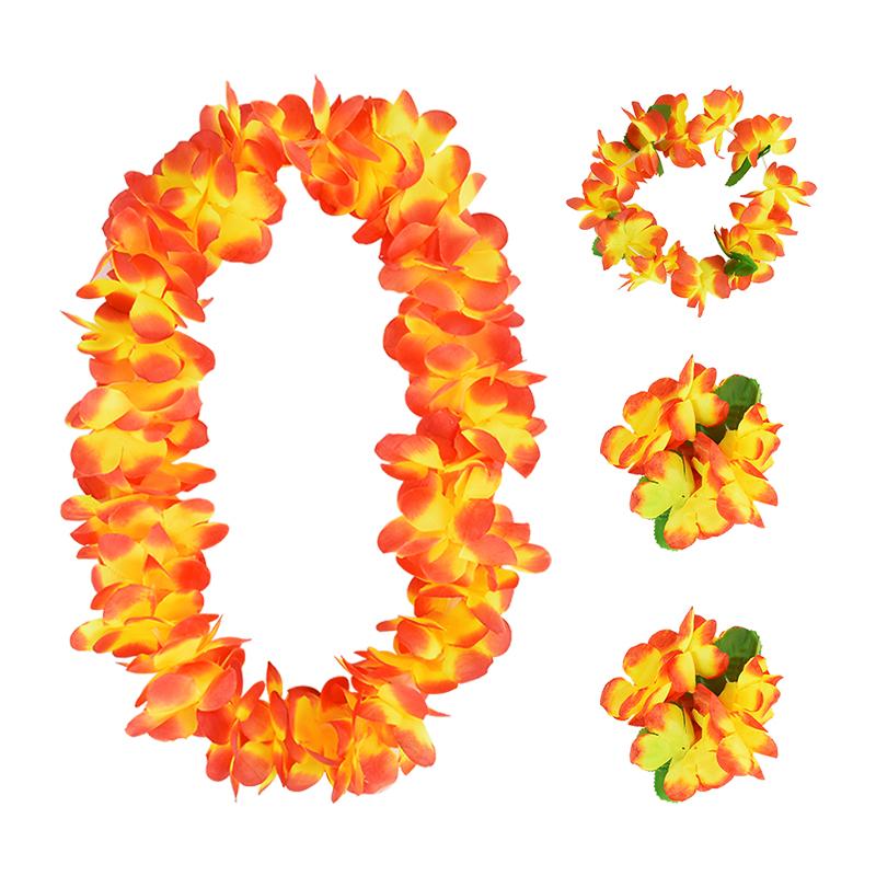 

4Pcs Hawaiian Leis Garland with Bracelets For Luau Summer Tropical Birthday Party Decoration Artificial Flower Wreath Necklace оранжевый
