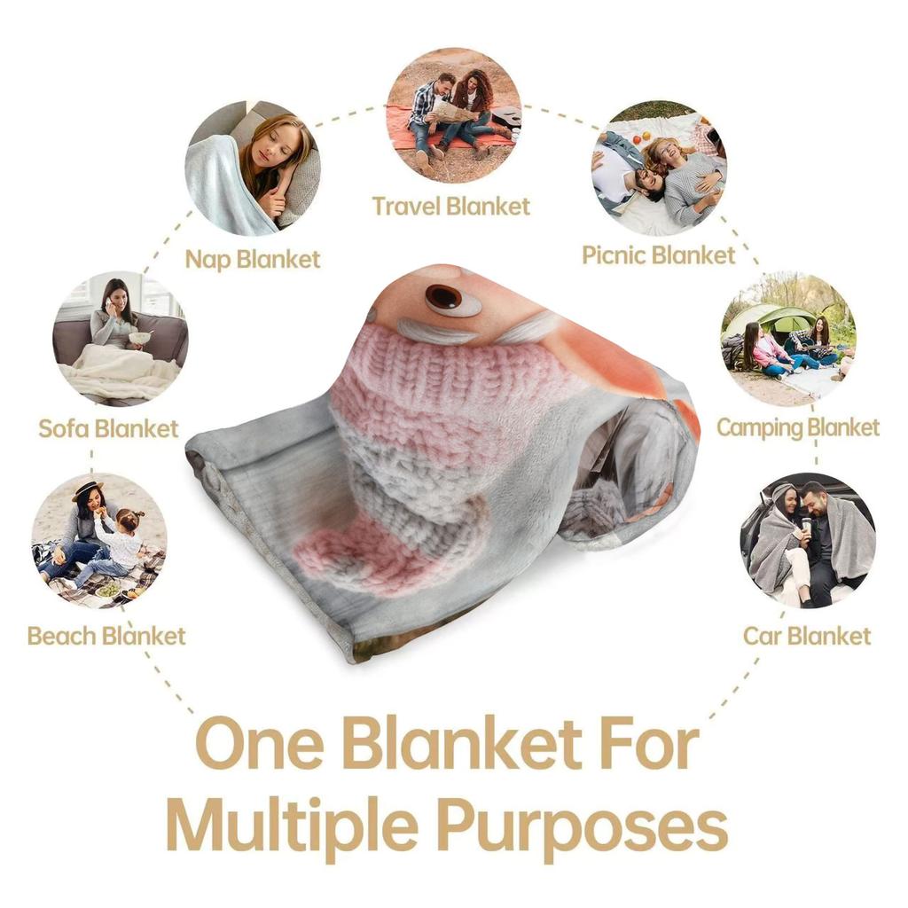 Cute Gnome Couple Flannel Blanket Heart Pattern Warm Throw Lightweight Cozy Cover for Living Room Christmas Valentine's Day Gift