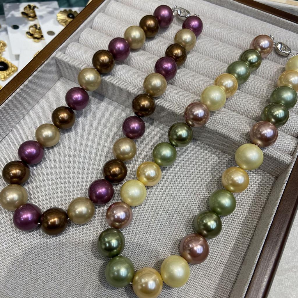 16Mm French Retro Color Mixed Color Beaded Necklace Neck Chain Autumn And Winter Essential Sweater Chain Collarbone Chain