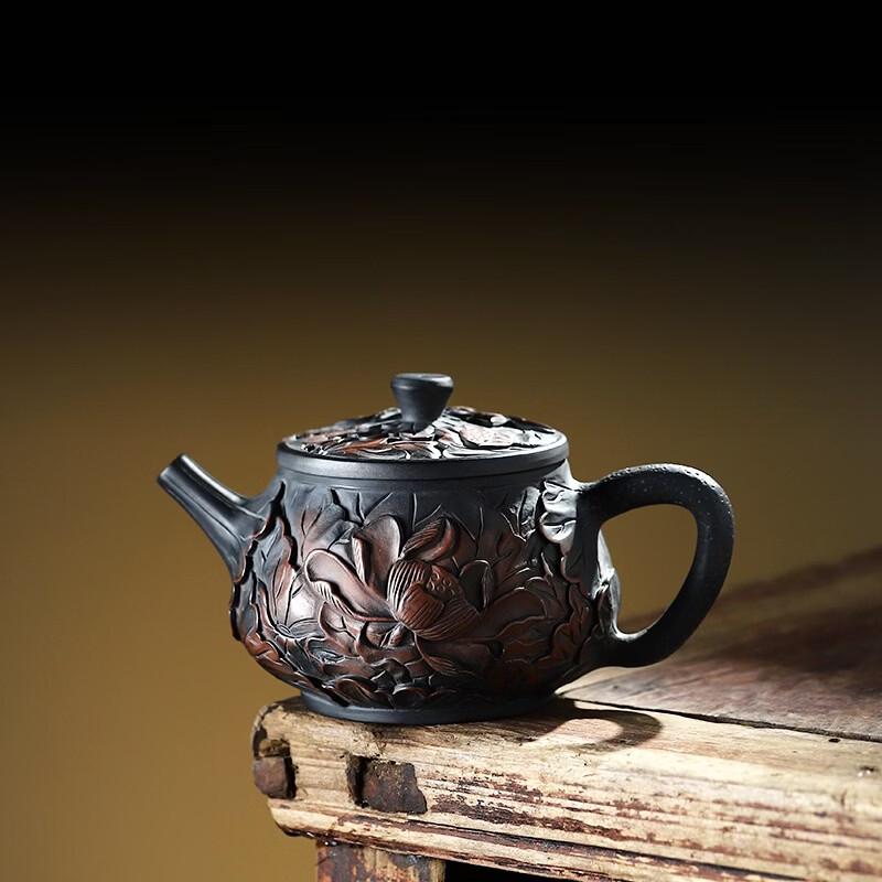Purple Clay Teapot with Lotus Embossing