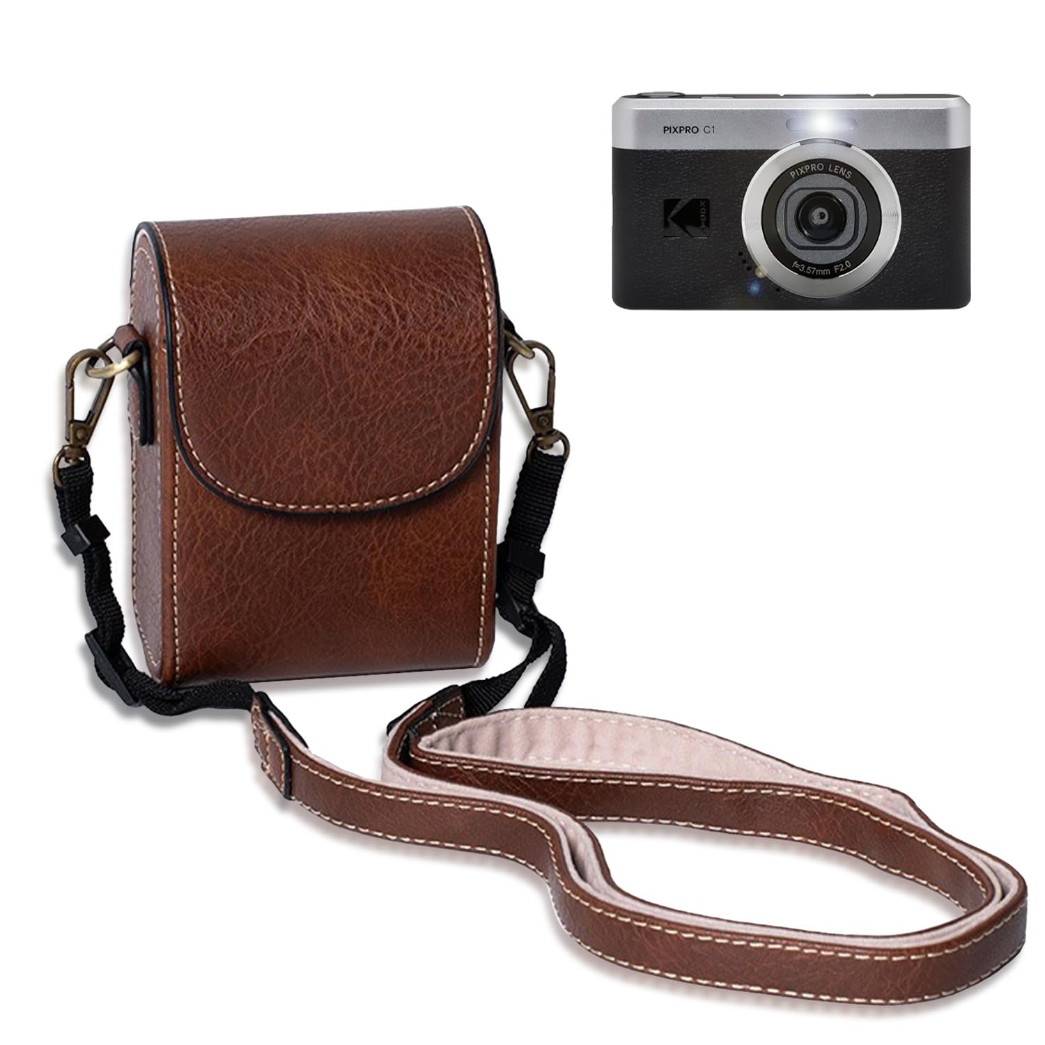 

HNWEIWEI Case and Cover for KODAK PIXPRO C1 Camera, Large Capacity, Shockproof, and Windproof, Dark Brown