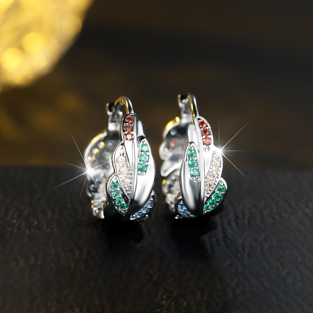 

Модные серьги-кольца с радужным цирконом в виде листьев для женщин, серьги-кольца серебристого цвета, трендовые свадебные украшения для вечеринок серебряный